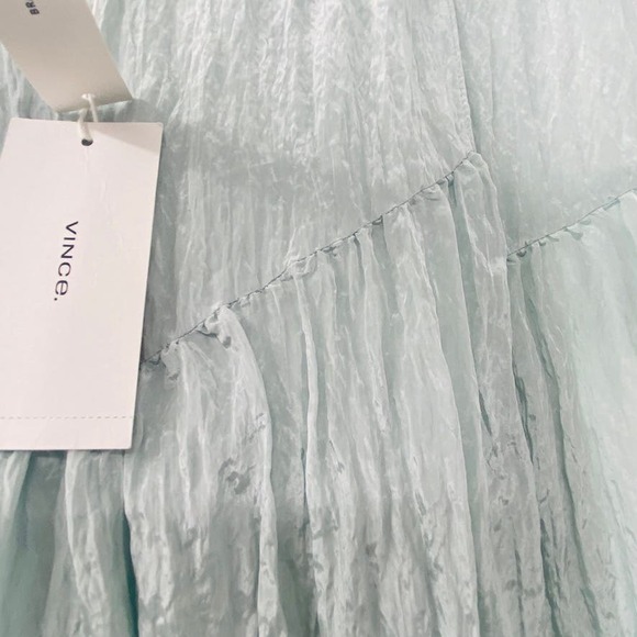 Vince Asymmetric Crinkle Mint Blue Midi Crinkle Skirt NWT Size Medium MSRP $325 - Picture 8 of 15